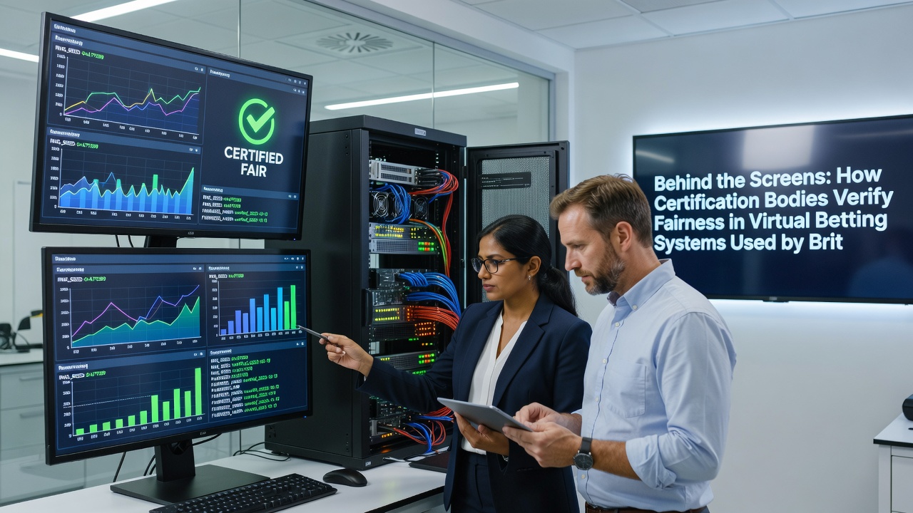 Analysts conducting statistical tests on virtual betting RNG outputs during a compliance review