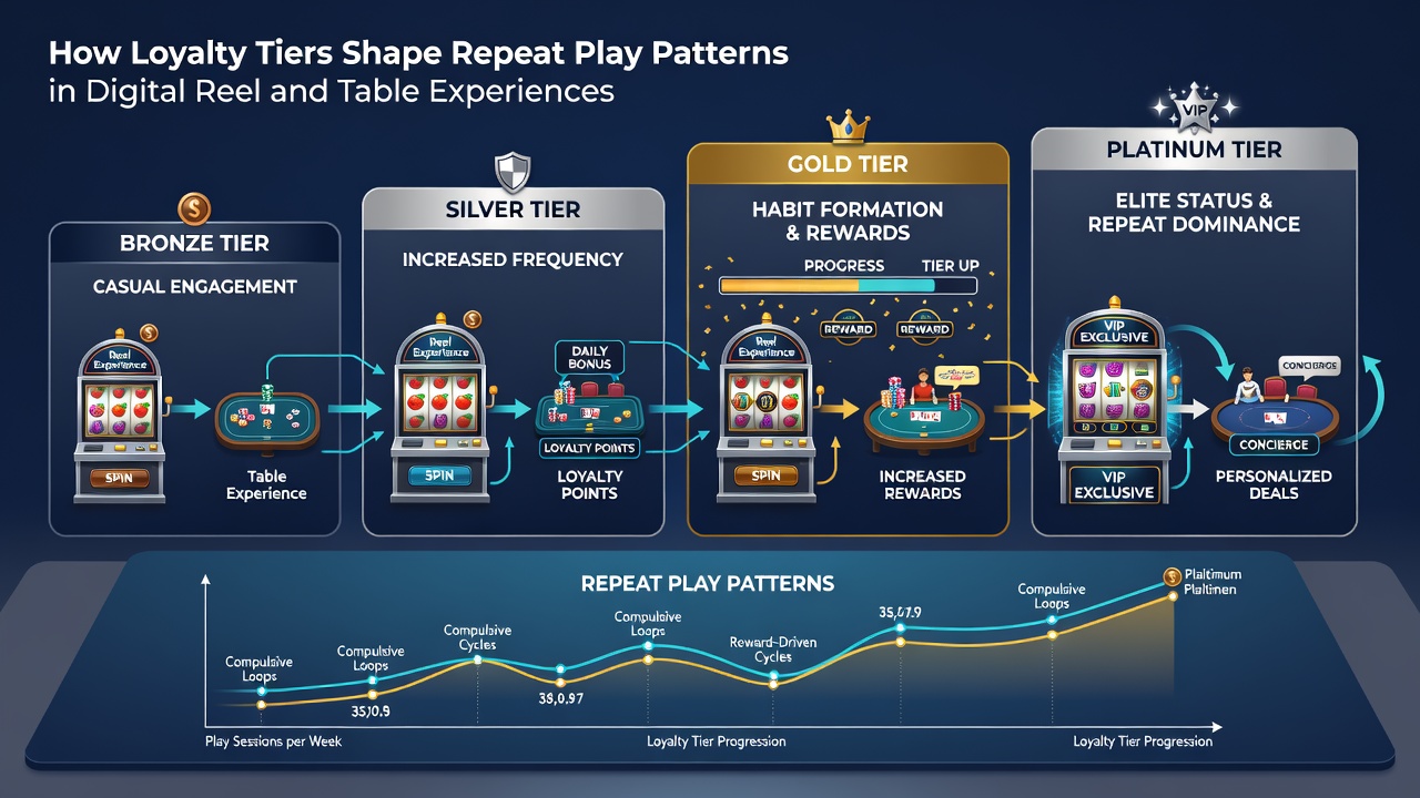 Players engaging with digital table games while viewing loyalty status notifications on mobile devices