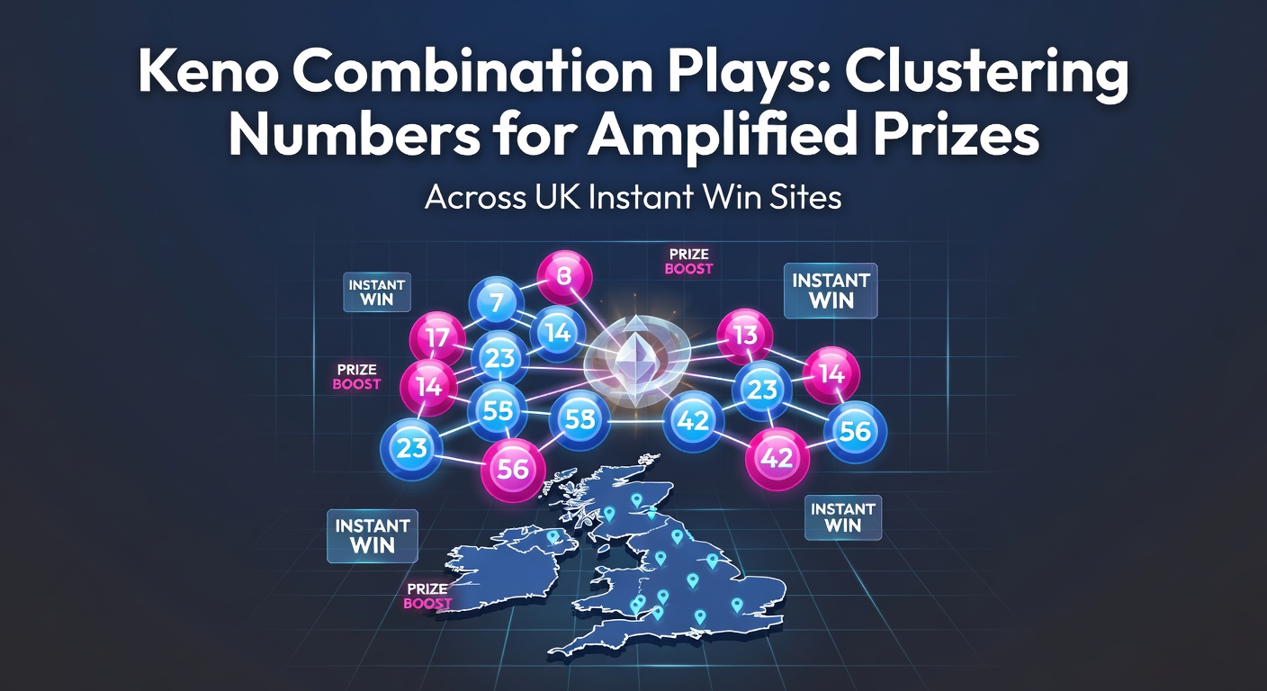 Digital Keno board displaying clustered number selections on a UK instant win site, highlighting combination play options for higher prizes