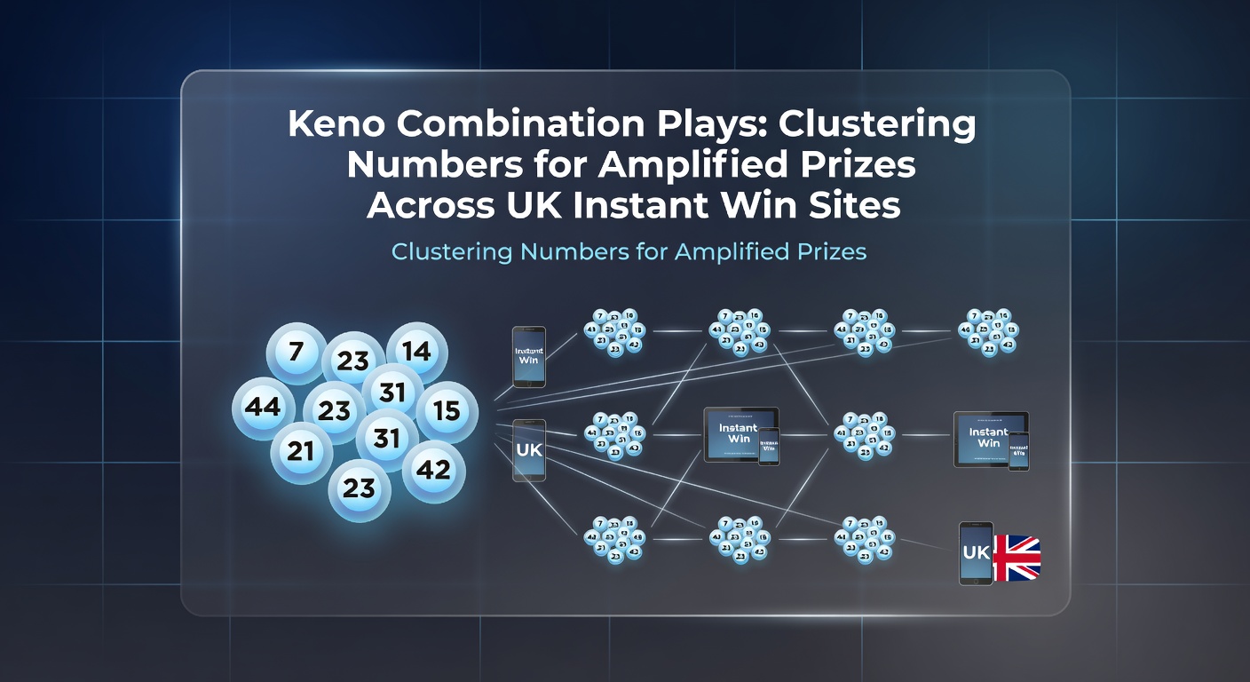 Screenshot of a UK instant win keno game showing active number clusters and combo payout breakdown during a winning spin