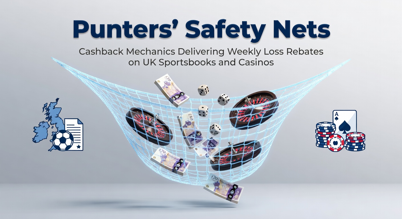 Infographic showing cashback cycles with percentages refunded on weekly net losses across UK betting platforms