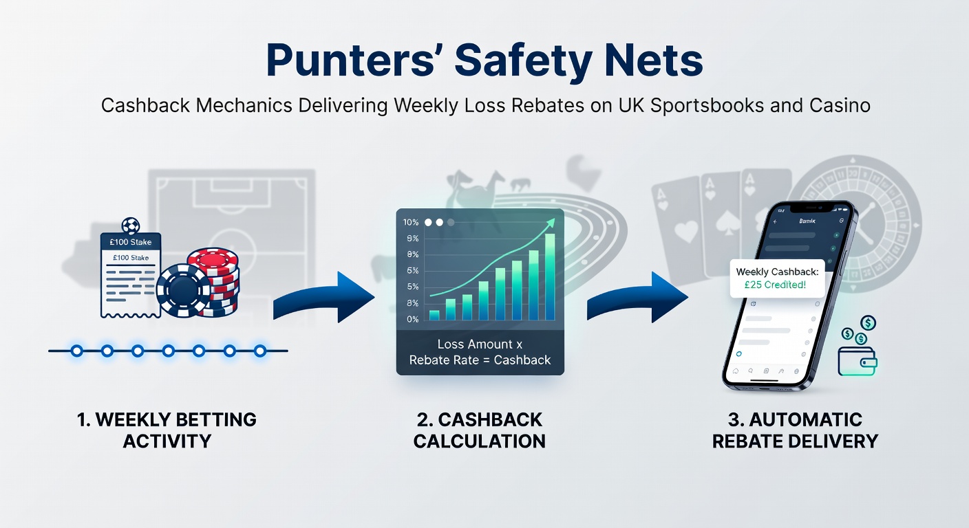 Chart comparing cashback percentages and caps between top UK sportsbooks and casinos, highlighting weekly payout examples