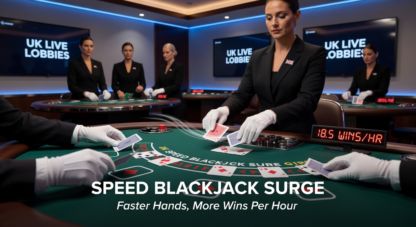 Close-up of speed blackjack interface showing rapid card reveals, bet options, and live dealer shuffling for non-stop play